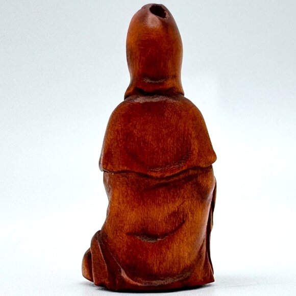 Ojime Bead Netsuke Kuan Yin Guanyin Quan Yin Hand-Carved Boxwood Signed Figurine - Picture 7 of 8